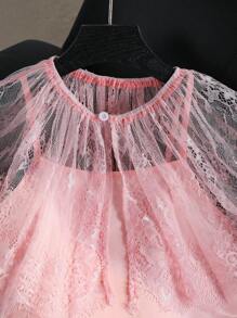 Elegancka satynowa sukienka księżniczki z tiulu i koralikowy płaszcz dla dziewcząt w wieku 1-2 lat, zestaw 2 częściowy, odpowiedni na imprezy i wydarzenia - Różowy - Zobacz 8