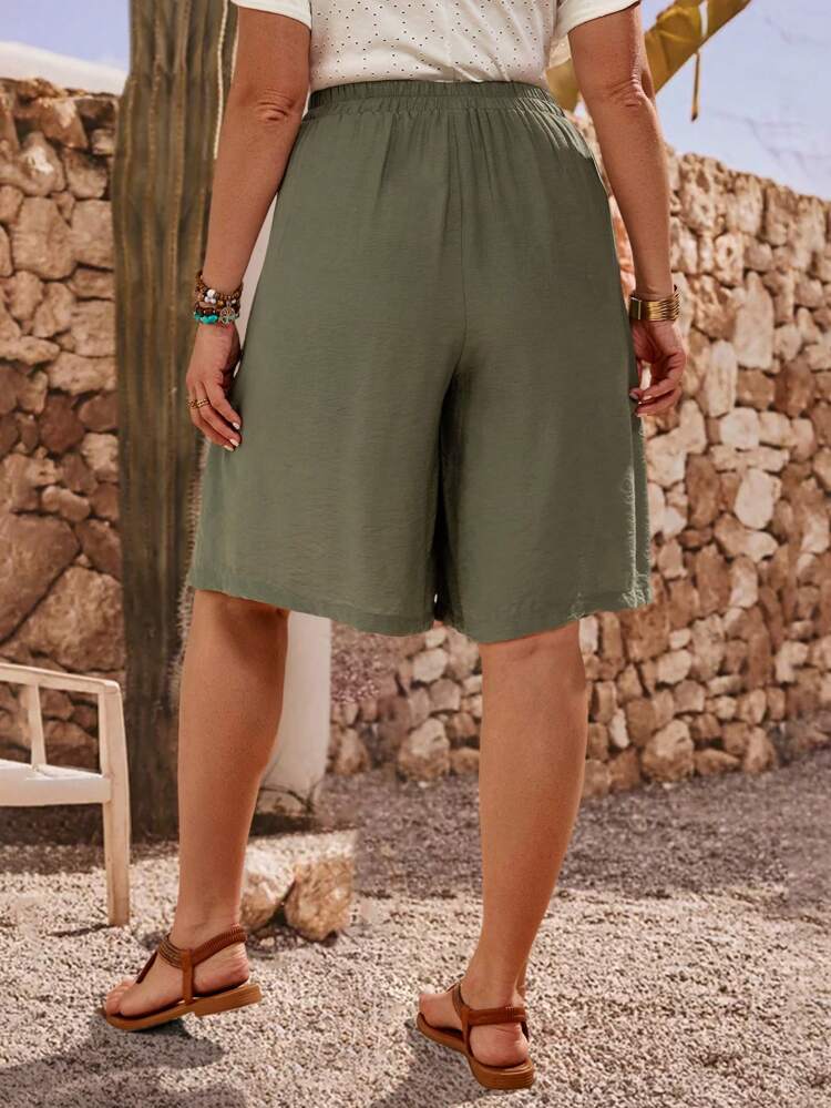Plus Size Multi-Functional Plain Casual Shorts, Simple And Fashion Style, Suitable For Summer, Casual Holiday Style, Casual Holiday, Summer Fashion, Mother's Day, Country Concert, Women's Boho, Women's Western, Women's Holiday, Business Casual Formal, Spring, Vacation