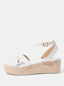 Styleloop Women's Canvas Wedge Lace-Up Sandals, Minimalist & Fashionable - White - View 2