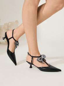 CUCCOO CHICEST Women's Fashion Pointed Toe Rhinestone Bowknot Slingback High Heel Pumps - Black - View 3
