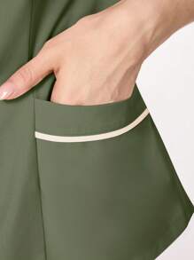 TaskEZ Color-Blocking Scrubs Set Consisting Of Short Sleeve Top And Pants, For /Healthcare Staff, Workout Clothes Women Scrub Sets For Women Scrubs Scrub Set Nurse Scrub Sets Women - Army Green - View 8