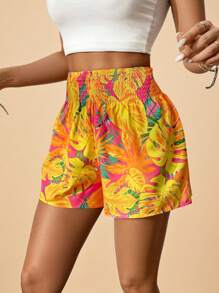 Travachic 海滩女士热带印花褶皱腰短裤