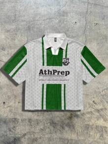 AXEPEAK Polo de manga corta holgado de punto con estampado digital, edición escolar y streetwear