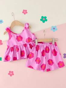 CutesyCutie 2pcs Young Girl Ditsy Floral Woven Top And Shorts Set - Multicolor - View 7