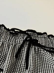 GlowEve 黑白格子高腰口袋细节直筒女裤 - 黑與白 - 查看 3