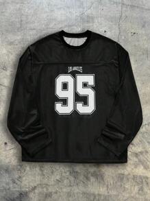 AXEPEAK 男士数码印花宽松圆领长袖 T 恤，夏季、街头服饰、秋季