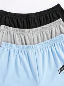 Set de 6 piezas de pijama para adolescentes varones con camisa de manga corta con estampado de letras en inglés y pantalones cortos en combinación de colores negro/gris/azul