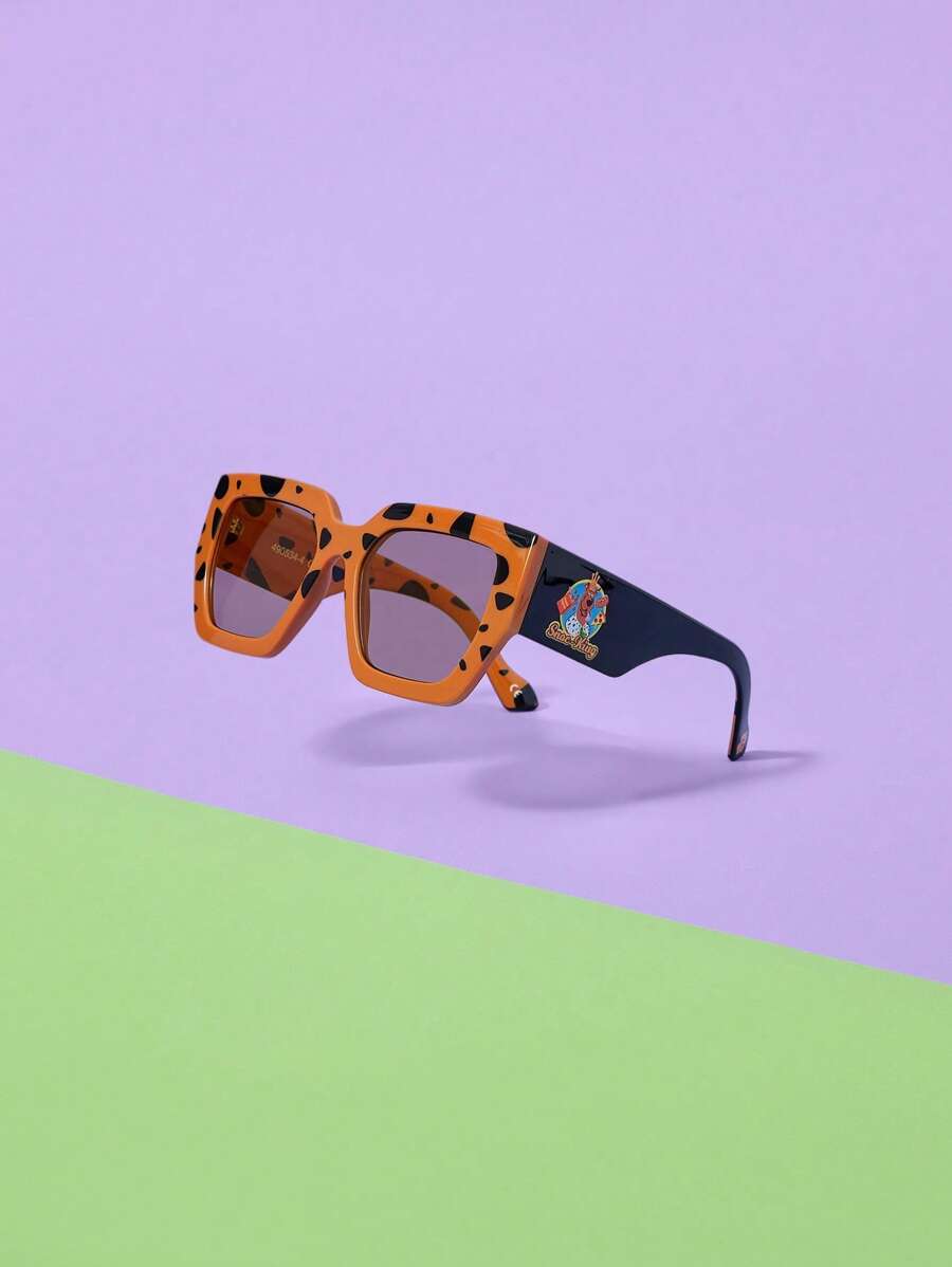 SCOOBY-DOO X SHEIN Lunettes de mode surdimensionnées avec design graphique de dessin animé et de lettre en couleur - Jaune moutarde - Voir 1