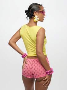 SUMWON WOMEN 无袖背心，高领，棉混纺，夏季节日，青年风格，短款文字细节，修身，时尚休闲，夜店街头服饰，舞会