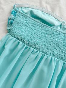 Soleia Women's Holiday Rayon Champagne Sequined Textured Bandeau Top With Ruched Bust Button Decor, Backless Ruffle A-Line Waisted Slim Blouse For Party, Valentine's Date, Beach Summer Summer Tops Babydoll Tops Strapless Tops Summer Blouse Dressy Tops  Flowy Tops    Off The Shoulder Sweater   Off Shoulder Top   One Shoulder Top  Basic  Tops Tops For Going Out  Going Out Tops Women  Christmas  Tops For School   Back To School   Back To School Outfits Women   Fall Tops  Fall Outfits For Women   Sequin  Flare White Lace Dress  Corset Top  Corset Tops For Women  Off The Shoulder   Boho  Halloween Costumes  Brunch Outfits For Women  Birthday Dresses For Women  Going Out Tops  Date Night Outfits Women Work Tops Rave Outfits   Fall - Baby Blue - View 3