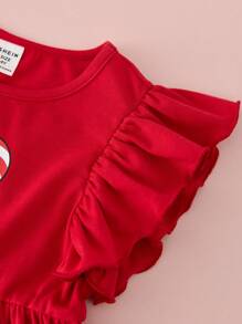 Conjunto de 2 piezas para niña joven con Top de cuello redondo con volantes y estampado de bandera de EE. UU. y pantalones ajustados con vuelo - Multicolor - Ver 6