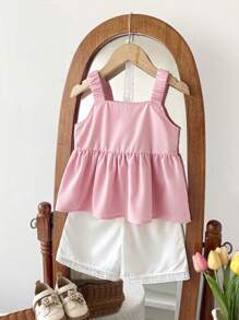 Elegantes & süßes 3D Blumen Ärmellos Rüschen Top & Lässig Hosen Set für Kleine Mädchen