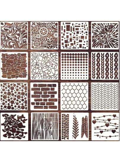 12 st/16 st geometriska mönster schabloner för målning på trä, set med marint liv ihåliga ritmallar, målningsmönster, spårning, skissverktyg för DIY, tegel hjärtformade runda prickar, cellväxel, fyrkantiga linjer, trädådring, abstrakta kakelmallar, honungskaka-schabloner för vägg, scrapbooking, kakmöbler, golvdekor, tillbaka till skolan