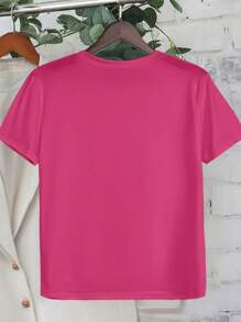 EMERY ROSE 大码女式花卉印花短袖休闲 T 恤，女式圆领花卉图案上衣，女式上衣 - 玫紅色 - 查看 2