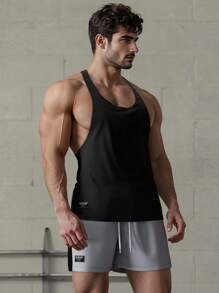 Manfinity VCAY 2pcs Men's Casual Knitted Sleeveless Tank Top & Elastic Waist Straight Leg Shorts Set