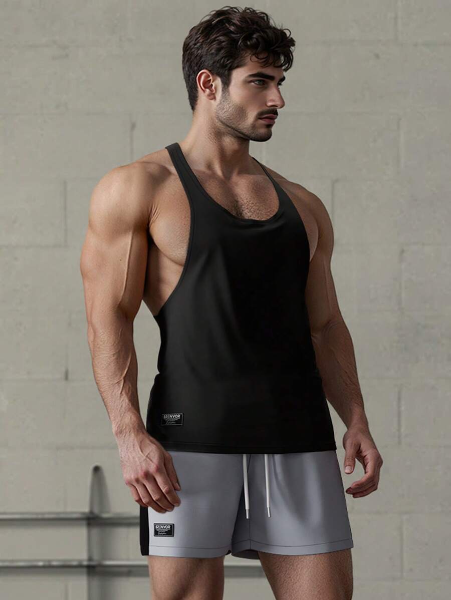 Manfinity VCAY 2pcs Men's Casual Knitted Sleeveless Tank Top & Elastic Waist Straight Leg Shorts Set