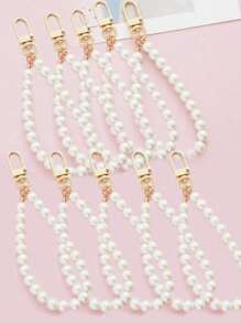 1/2/5/10 Piezas Llavero con abalorios de perlas falsas DIY, Cordón para llavero, Correa de muñeca para estuche de teléfono, Accesorio elegante de cordón para bolso