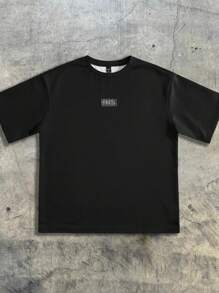 AXEPEAK 1pc Men Fashion Casual Loose Drop Shoulder Knit Short Sleeve T-Shirt, Suitable For Everyday Wear, Boyfriend Gift, For Going Out, Summer, Streetwear Edition - Black - View 2