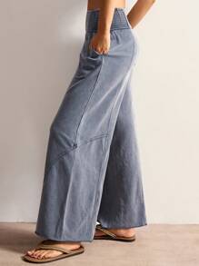 Bohemela Women's Casual Solid Color Knit Loose Wide Leg Washed Pants,Fall Women Clothes