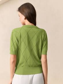 BizChic 牛油果绿 Polo 领菱形针织短袖上衣，现代优雅都市通勤日常百搭，90 年代复古风，适合圣诞节、新年、浪漫情人节派对、海滩、毕业典礼、嘉年华、假日休闲简约场合，适合婚礼宾客、主人、约会、派对、音乐会、早午餐、机场等多种场合。 - 綠色 - 查看 7