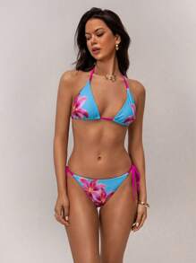 Forever 21 Spring & Summer Outfit Women Valentine's Day/Elegant/Casual/Vintage/Festival Outfits/Easter/Tea Party Outfit/Basic/Rave Outfits Festival/Formal/Western/Cocktail/Spring Clothes/Birthday/Cute/Classy/Going Out/Vacation/2000s Style/Summer Beach Vacation Outfit/Low Waisted/Flower Pattern/Blue/Bikini Set