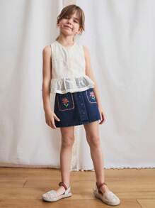 SHEIN 少女波西米亚风刺绣荷叶边下摆背心和吊带背心，适合夏季穿着