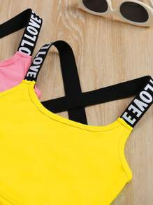 SHEIN Leap Crew 6件套少女纯色针织字母带运动套装