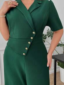 Ellevyn Macacão Elegante de Manga Curta Verde Plus Size para Mulheres, Roupas de Trabalho de Verão - Verde - Visão 2