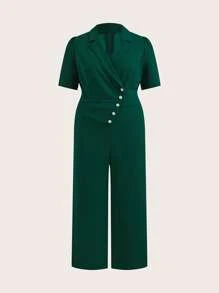 Ellevyn Macacão Elegante de Manga Curta Verde Plus Size para Mulheres, Roupas de Trabalho de Verão - Verde - Visão 5