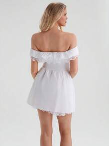 Glamine White Off Shoulder Lace Elegant Cute Bubble Dress,Women Graduation Summer Wedding Guest Party Dress,Birthday Outfits,Sun Dresses For Women - White - View 2