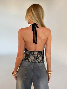 Aloruh 女士优雅性感时尚休闲通勤撞色外出上衣办公室上衣黑色蕾丝吊带露背性感修身女士吊带背心，适合夏季、毕业典礼、返校季穿着