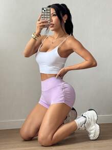 SHEIN EZwear 女士休闲浅紫色短款紧身裤，夏季