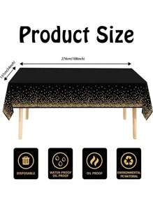 137x274cm Disposable Black Tablecloths Rectangle Gold Dot Waterproof Party Table Covers For Birthday Wedding Engagement Christmas Party Decorations,Christmas Mother's Day Graduation - Black - View 3