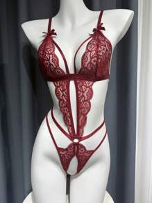 1pc Ladies Sexy Lace Bodysuit Lingerie (Wire-Free) For Going Out - Burgundy - View 6