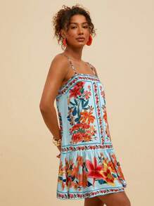 Travachic Women's Tropical Floral Print Sleeveless Casual Dress, Spring&Summer,Summer Outfits For Women,Beach Outfits For Woman,Women,Spring Break,Concert Outfit Women,Boho,Rave Outfits,Tropical Vacation, Festival,Romantic Summer Dresses For Women Boho Dresses For Women Tropical Dresses For Women Women Dresses Vacation New Arrivals Women Dress - Blue - View 3