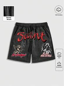 ROMWE MEN Street Life 2025 New Summer Men Goth Cross 2pcs Outfit, Casual Crew Neck Short Sleeve T-Shirt And Shorts Set - White - View 7