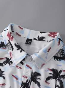 Manfinity Homme Conjunto de camisa polo de manga corta con estampado + pantalones cortos a juego, de moda para el verano para hombre