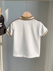 SHEIN Baby Boy Summer Casual Cute College Style Colorblock Short Sleeve Polo Shirt, Suitable For Birthday Party, Evening Party, Performance, Wedding, Baby Shower, One Month And One Year Celebration Baby Boy Polo Clothes - Multicolor - View 2