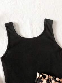 Ensemble 2 pièces avec débardeur noir et short taille papier à imprimé léopard pour jeune fille