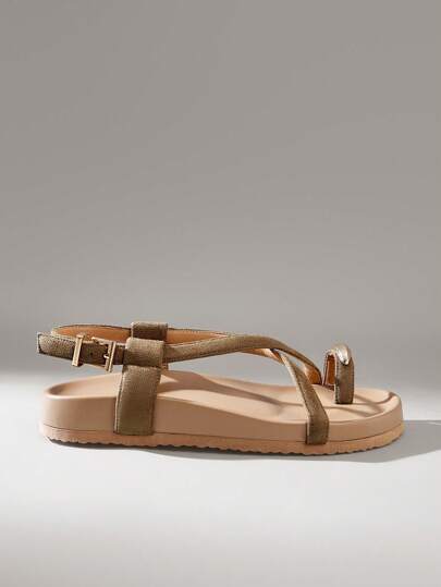 Solecia 女士棕色露趾休闲系带平底凉鞋，适合假日季节和春夏季穿着，穿着舒适