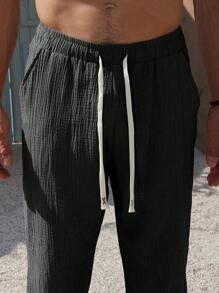 Manfinity RSRT Men's Casual Capri Cotton Pants, Versatile For Summer Vacation Casual - Black - View 5