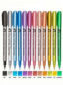 12支/套金属马克笔，适用于黑色纸张、玻璃、摇滚笔、绘画、剪贴簿、相册、金属马克笔、学生文具