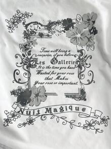 INAWLY 女式标语和花卉印花短袖T恤，夏季 - 白色 - 查看 6