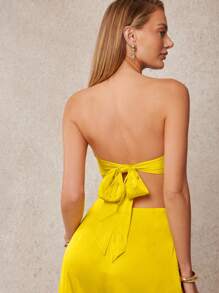 L'Amorae Women's Sexy Backless Bandeau Jumpsuit, Summer - Yellow - View 2