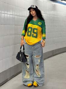 StreetHx 街头服饰 女款春夏拼色字母印花短袖 T 恤