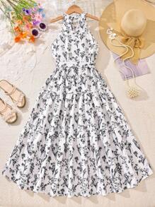 1件少女优雅休闲碎花无袖吊带连衣裙 - 彩色 - 查看 2