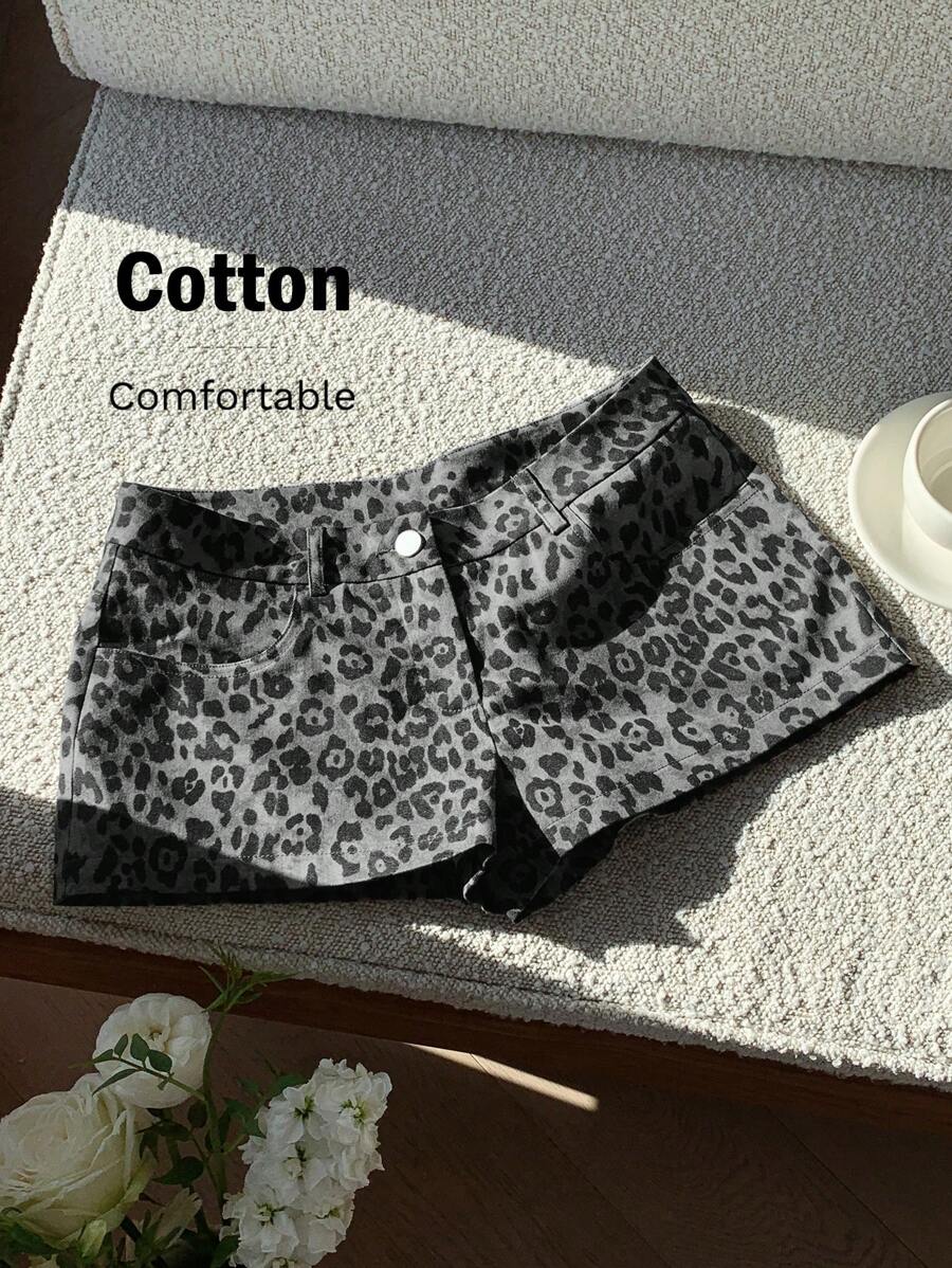 Comfortcana Quần short họa tiết da báo cạp thấp cho lễ hội âm nhạc miền Tây mùa hè - Xám - Xem 1