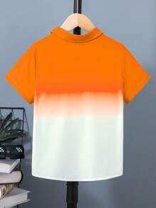 SHEIN Tween Boy Ombre Design Short Sleeve Shirt, Fresh And Fashionable, Versatile And Comfortable