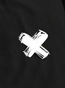 AXEPEAK Áo thun trễ vai họa tiết hoạt hình và chữ cái cho nam, mùa hè, thời trang đường phố - màu đen - Xem 3