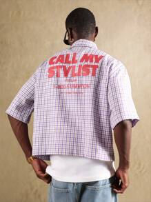 SUMWON Gingham Check Short Sleeve Casual Fashion Hotline Print Button Down Boxy Fit Shirt Spring Summer Streetwear Apparel